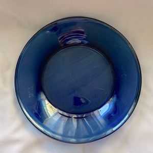 Set of 4 retro COBALT BLUE Transparent Glass Dinner Plates 10" inch